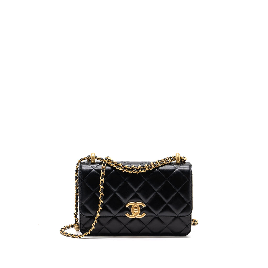 CHANEL 24C GOLD CRUSH FLAP BAG CALFSKIN BLACK GHW (MICROCHIP)