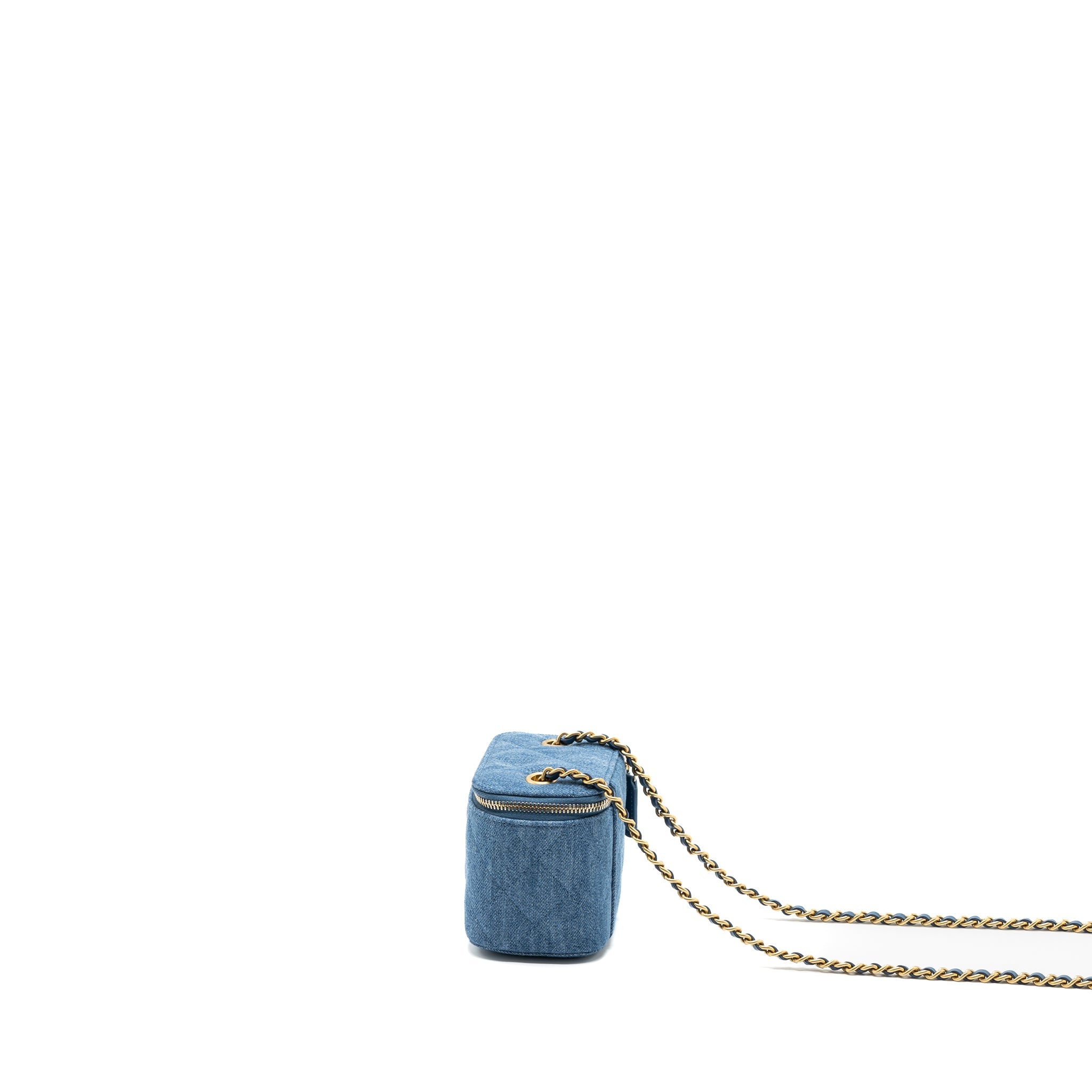 CHANEL PEARL CRUSH MINI VANITY CASE DENIM BLUE BRUSHED GHW