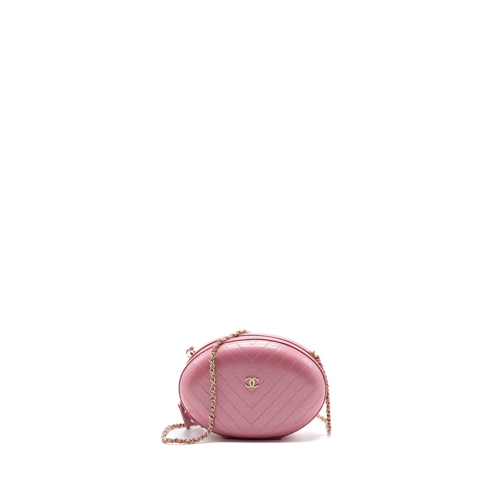CHANEL OVAL CHEVRON BAG LAMBSKIN PINK LGHW