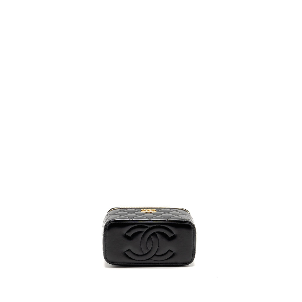 CHANEL LONG VANITY WITH CHAIN DETAIL CC LOGO LAMBSKIN BLACK GHW(MICROCHIP)