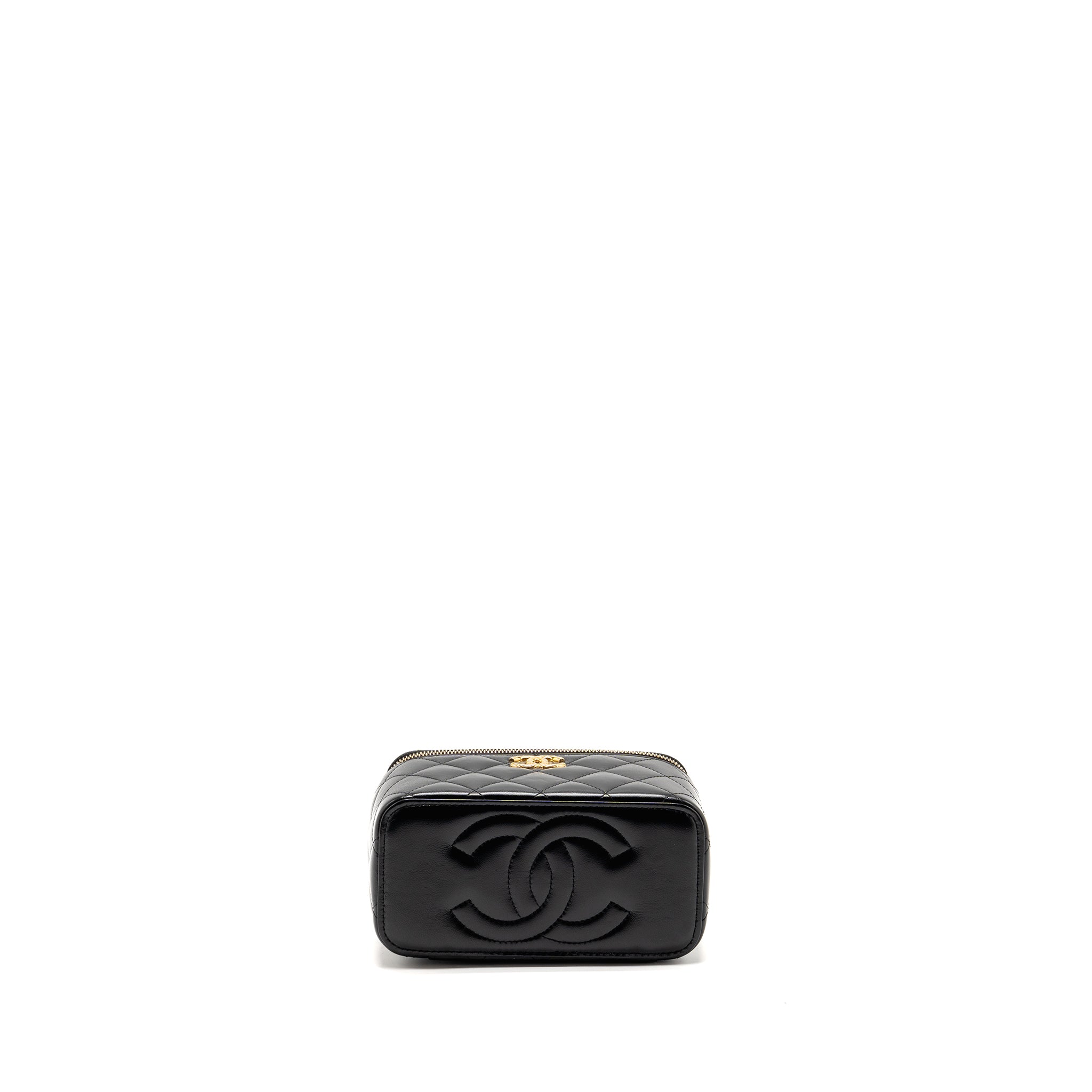 CHANEL LONG VANITY WITH CHAIN DETAIL CC LOGO LAMBSKIN BLACK GHW(MICROCHIP)