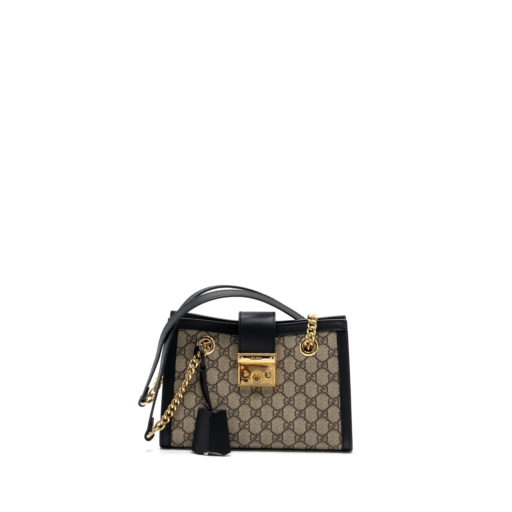GUCCI SMALL GG PADLOCK SHOULDER BAG GG SUPREME CANVAS BLACK GHW