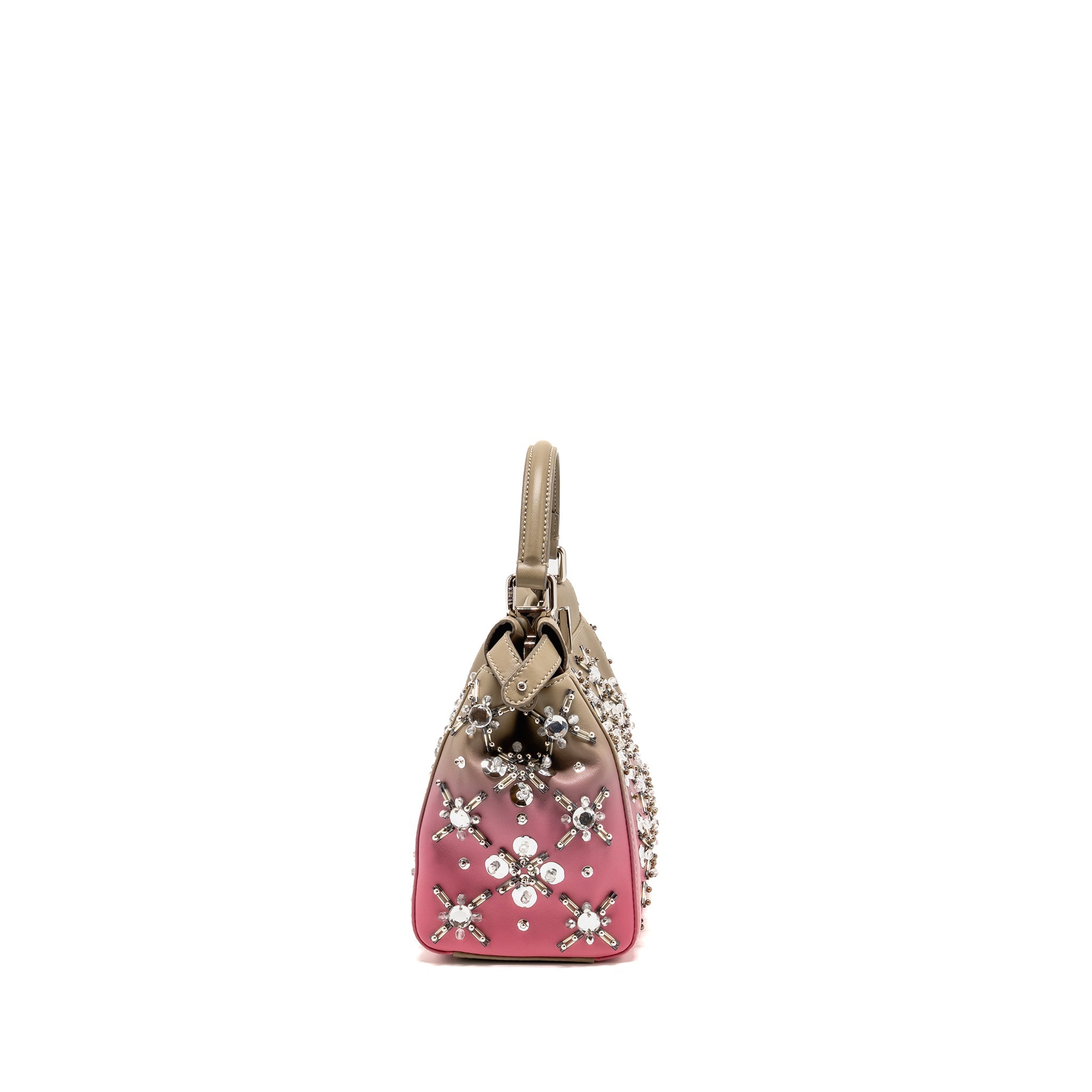 FENDI MINI PEEKABOO BAG CRYSTAL EMBELLISHED OMBRE LEATHER TAUPE/PINK SHW