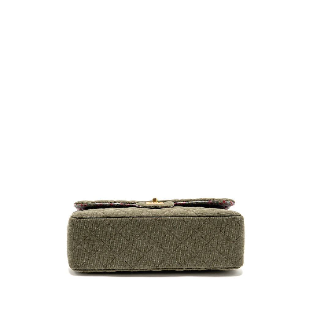 CHANEL COCO CUBA CHARMS JUMBO CLASSIC DOUBLE FLAP BAG CANVAS GREEN GHW