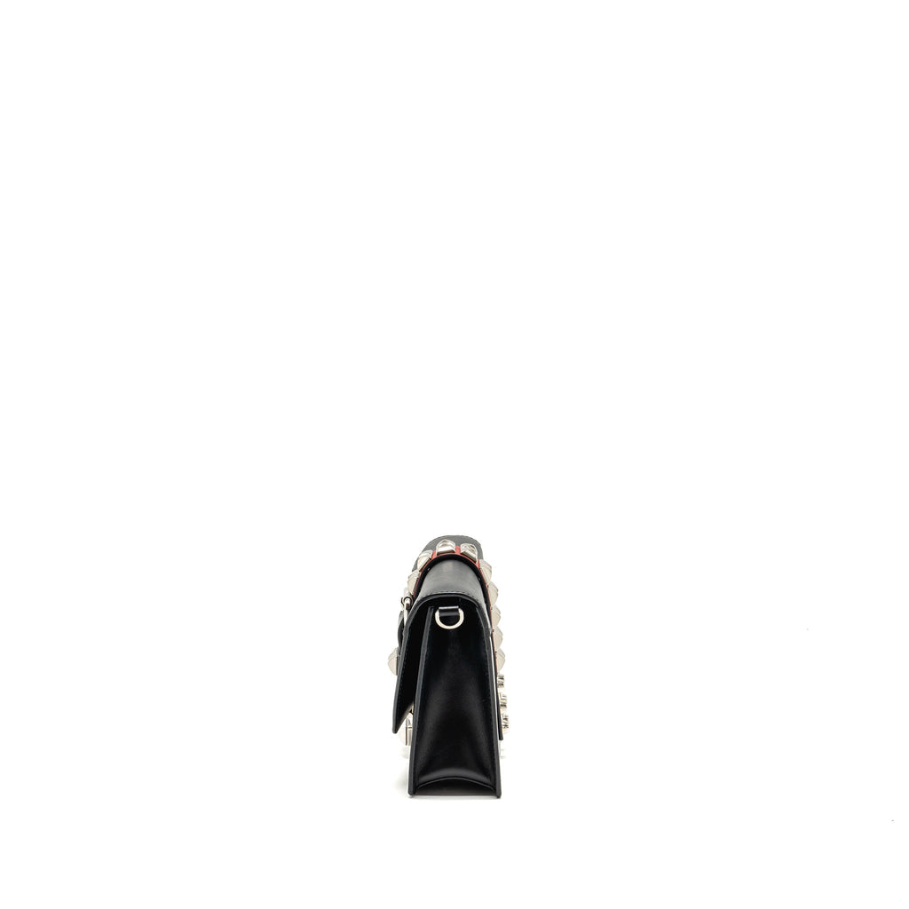 PRADA ELECTRA CITY FLAP BAG CALFSKIN BLACK/RED SHW