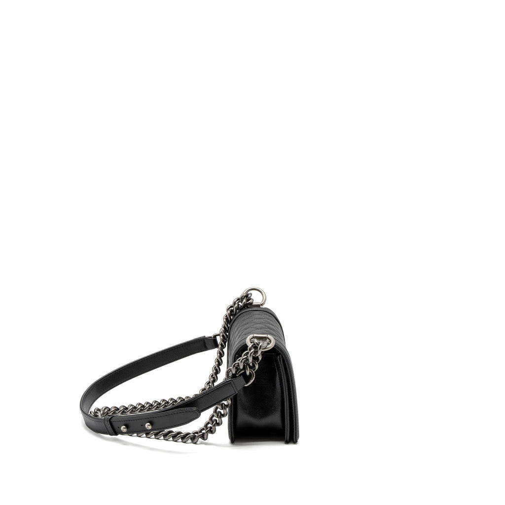 CHANEL SMALL BOY BAG CAVIAR BLACK SHW (MICROCHIP)