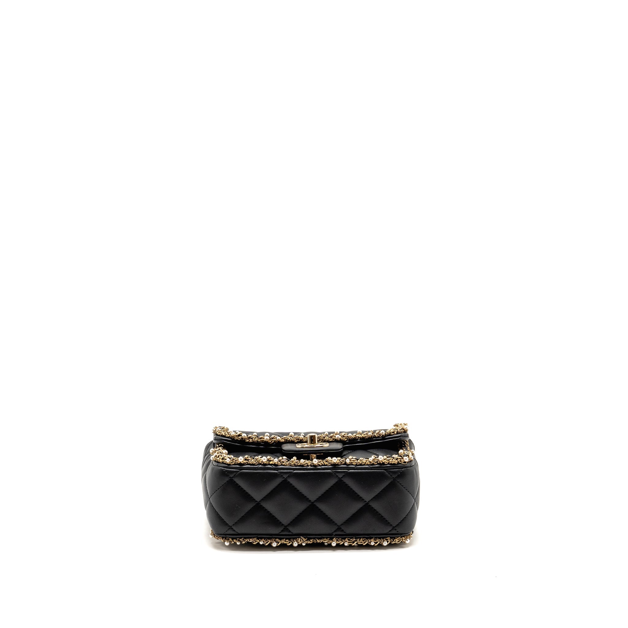 CHANEL PEARL DETAILED EDGE MINI FLAP BAG LAMBSKIN BLACK LGHW (MICROCHIP)