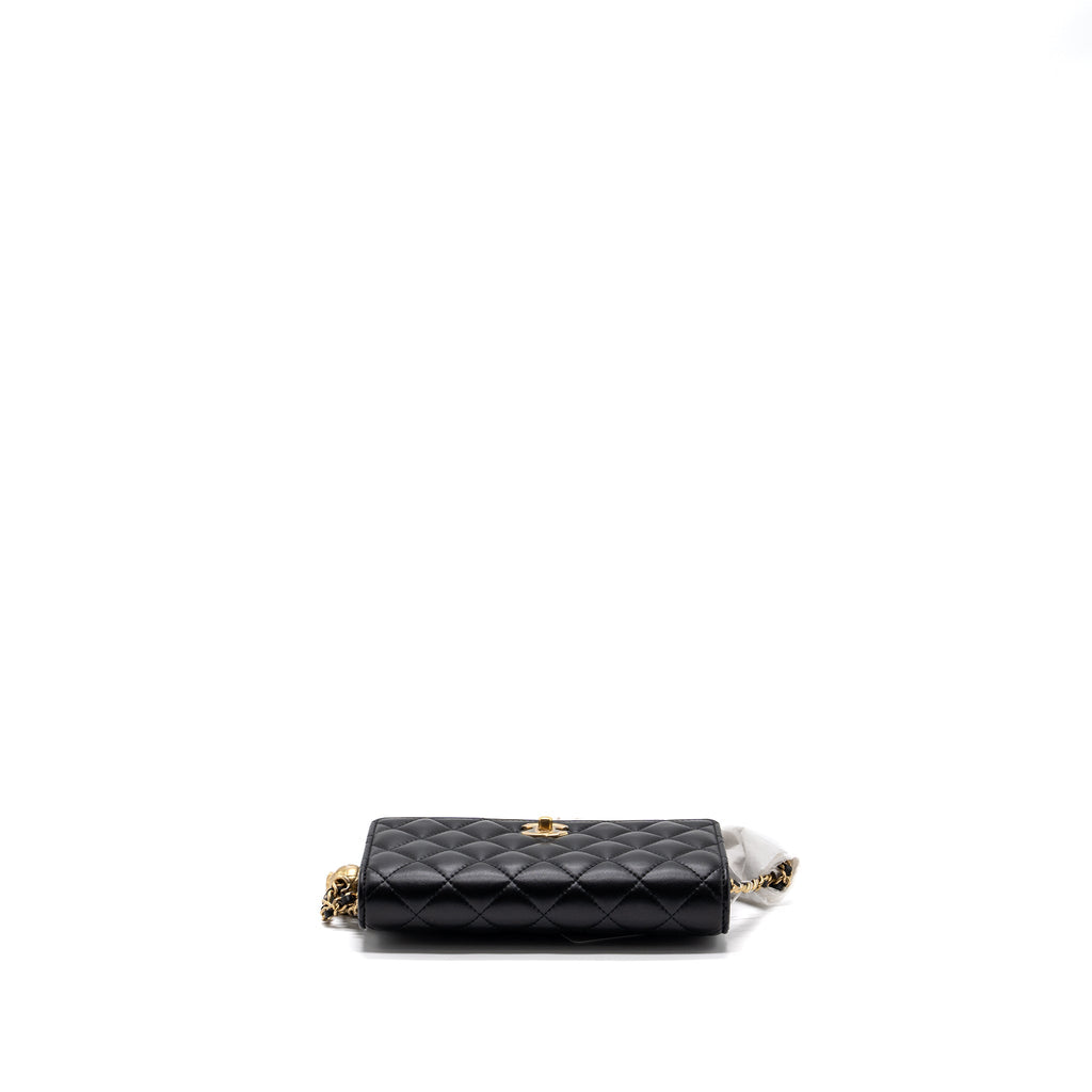 CHANEL 23K PEARL CRUSH WALLET ON CHAIN LAMBSKIN BLACK GHW (MICROCHIP)