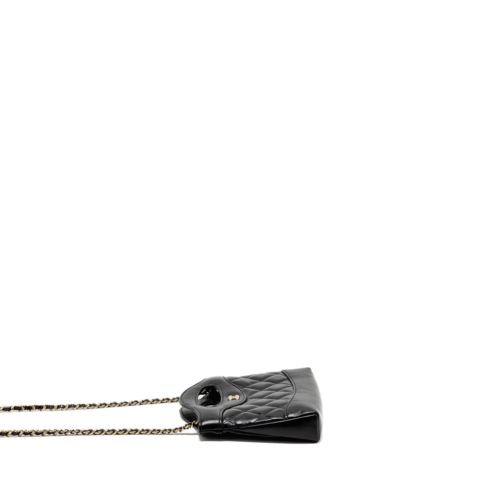 CHANEL MINI 31 CLUTCH WITH CHAIN SHINY LAMBSKIN BLACK LGHW (MICROCHIP)