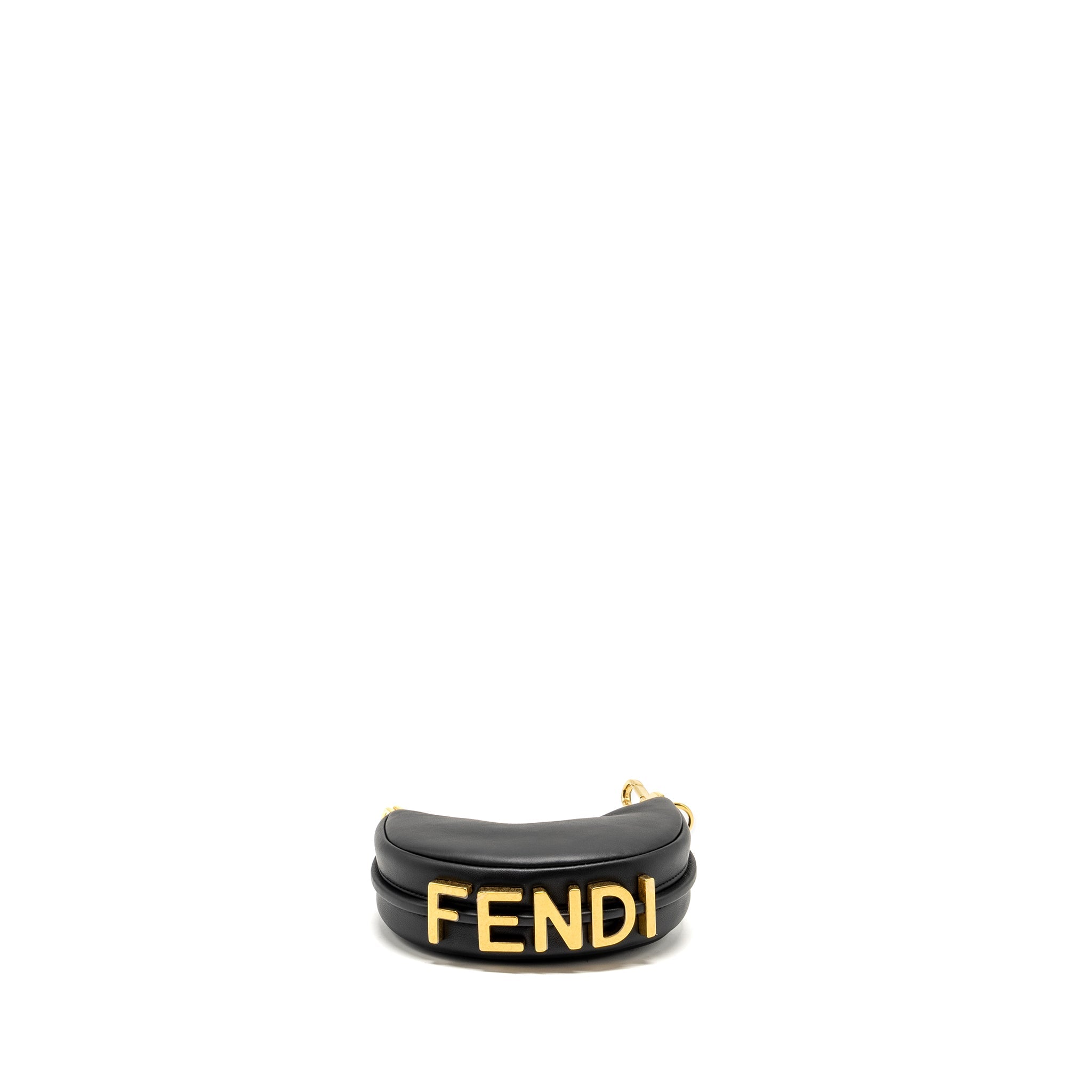 FENDI NANO FENDIGRAPHY LEATHER CHARM CALFSKIN BLACK GHW