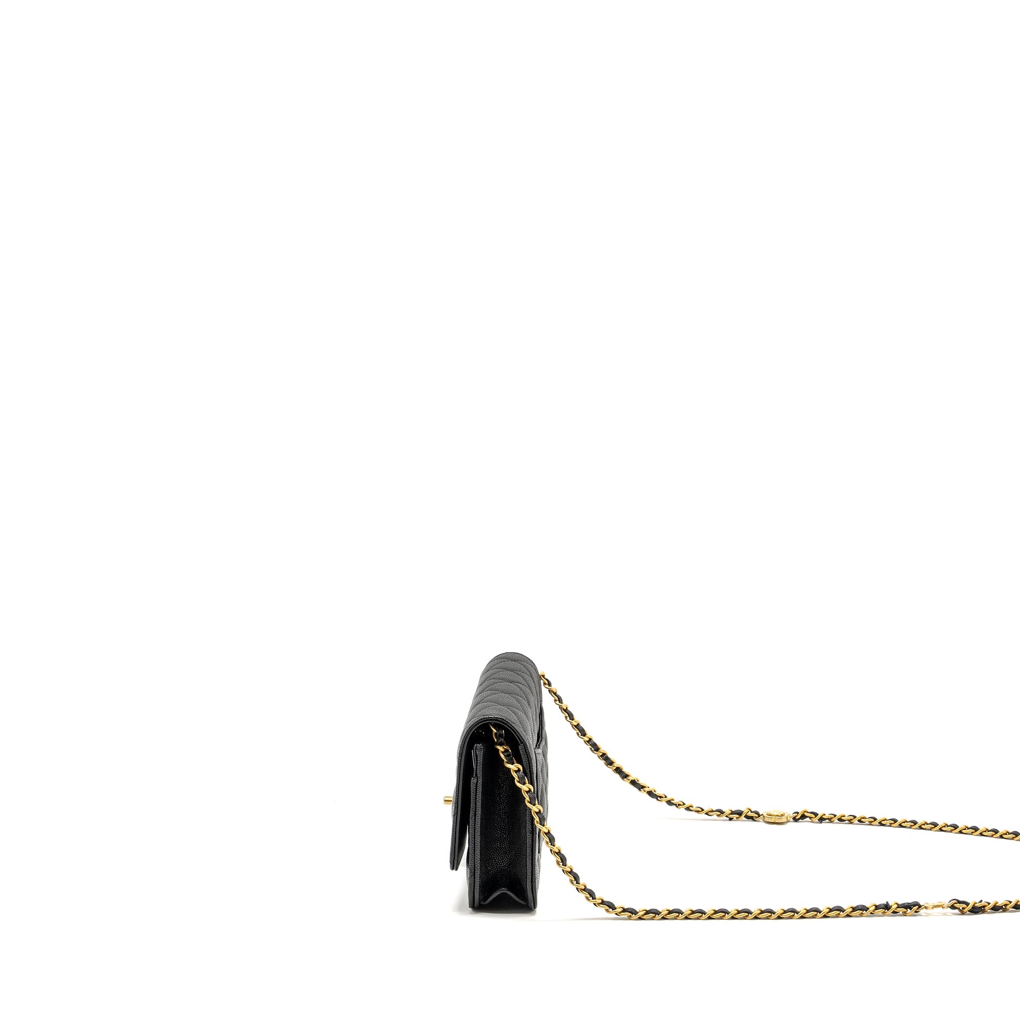 CHANEL CAMELLIA WALLET ON CHAIN CAVIAR BLACK GHW (MICROCHIP)