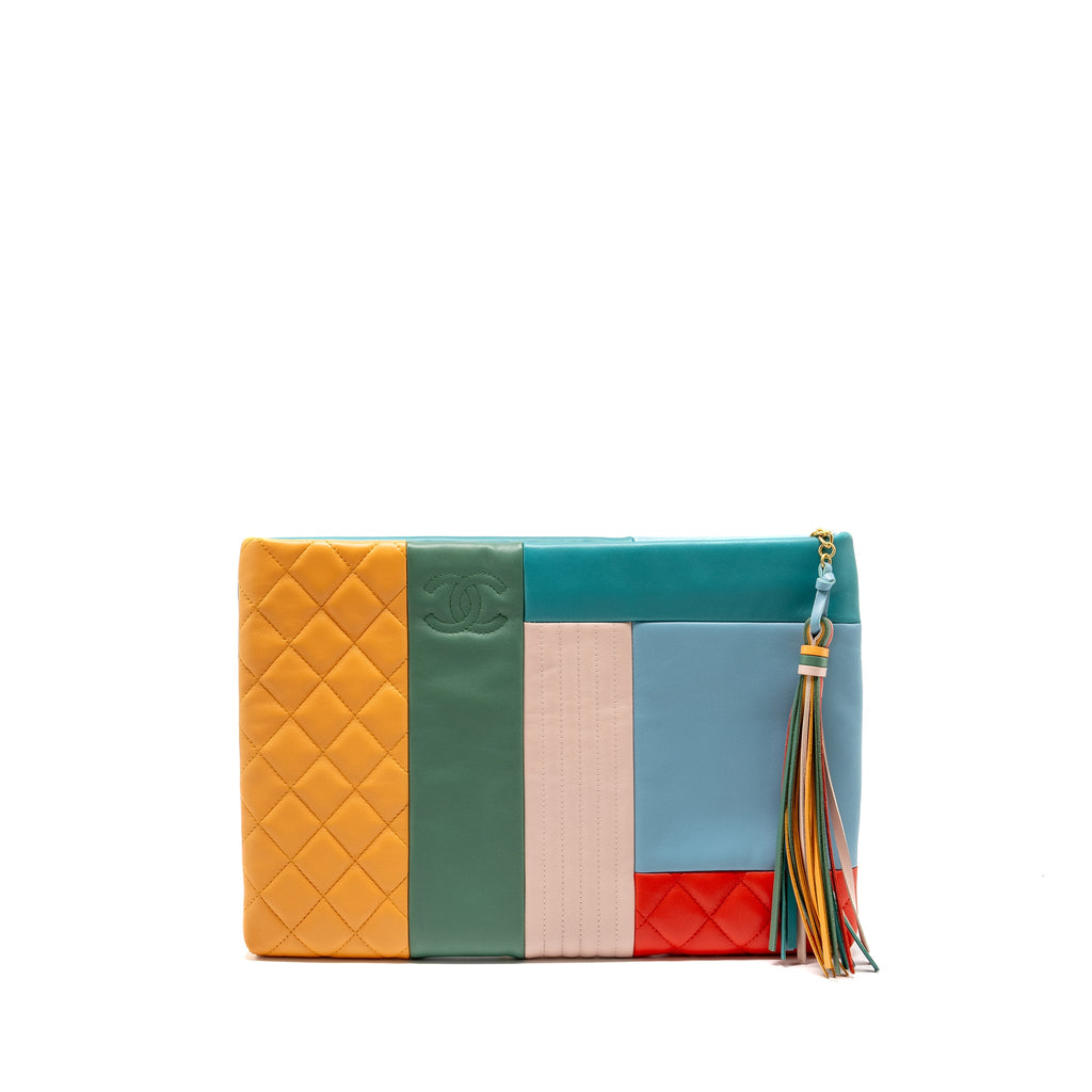 CHANEL 17C LARGE COLOURBLOCK O-CASE CLUTCH LAMBSKIN MULTICOLOUR GHW