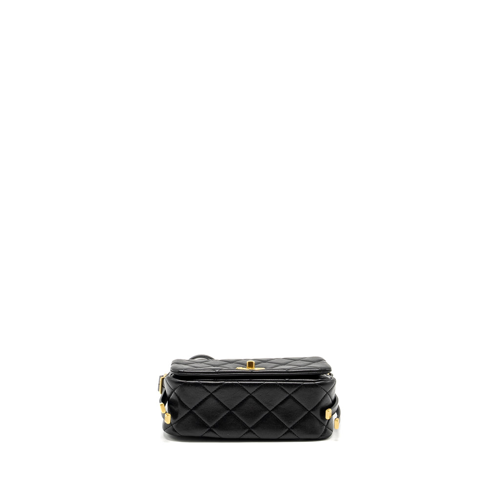 CHANEL 23B DETAIL CHAINS QUILTED FLAP BAG LAMBSKIN BLACK GHW(MICROCHIP)