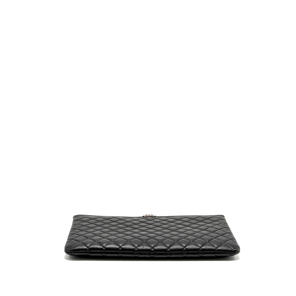 CHANEL BOY POUCH LAMBSKIN BLACK RUTHENIUM  HARDWARE