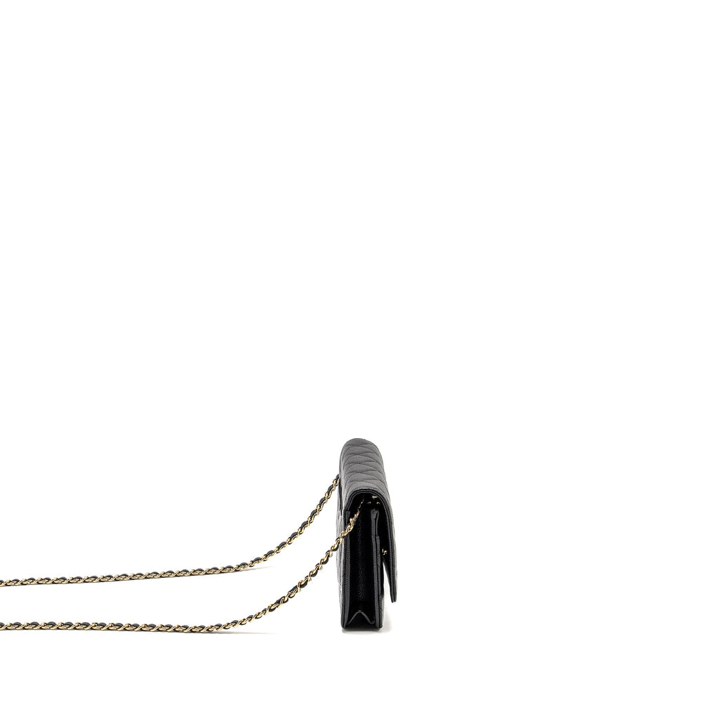 CHANEL DETAILED CC LOGO WALLET ON CHAIN CAVIAR BLACK LGHW (MICROCHIP)