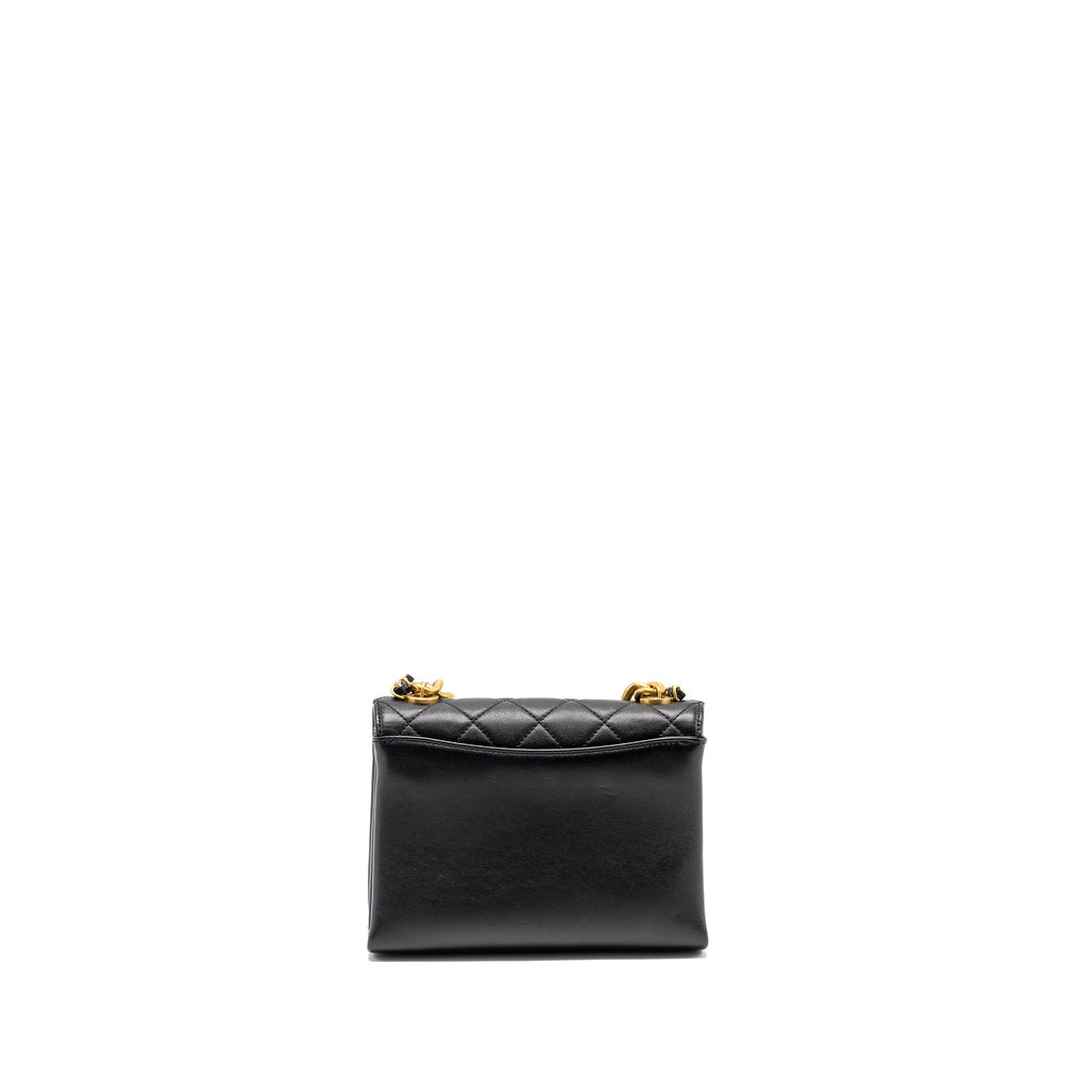 CHANEL SEASONAL FLAP BAG GIANT CHAIN HANDLE WITH PEARL CALFSKIN BLACK BRUSH GHW (MICROCHIP)