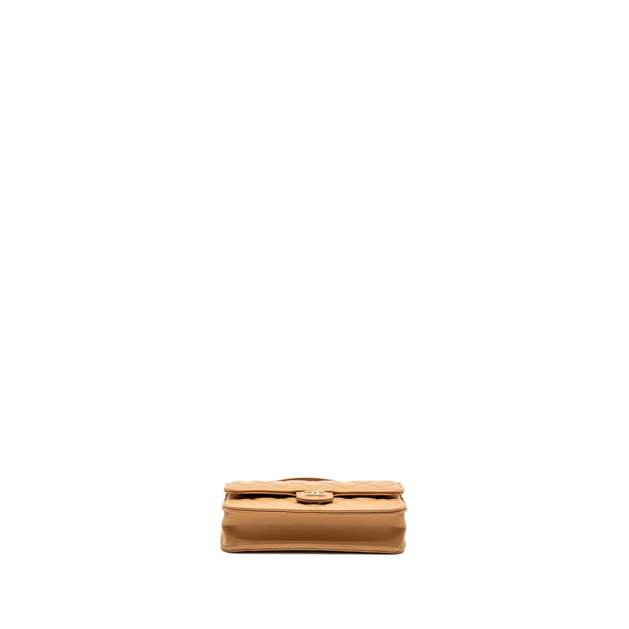 CHANEL TOP HANDLE MINI FLAP BAG LAMBSKIN CARAMEL LGHW (MICROCHIP)