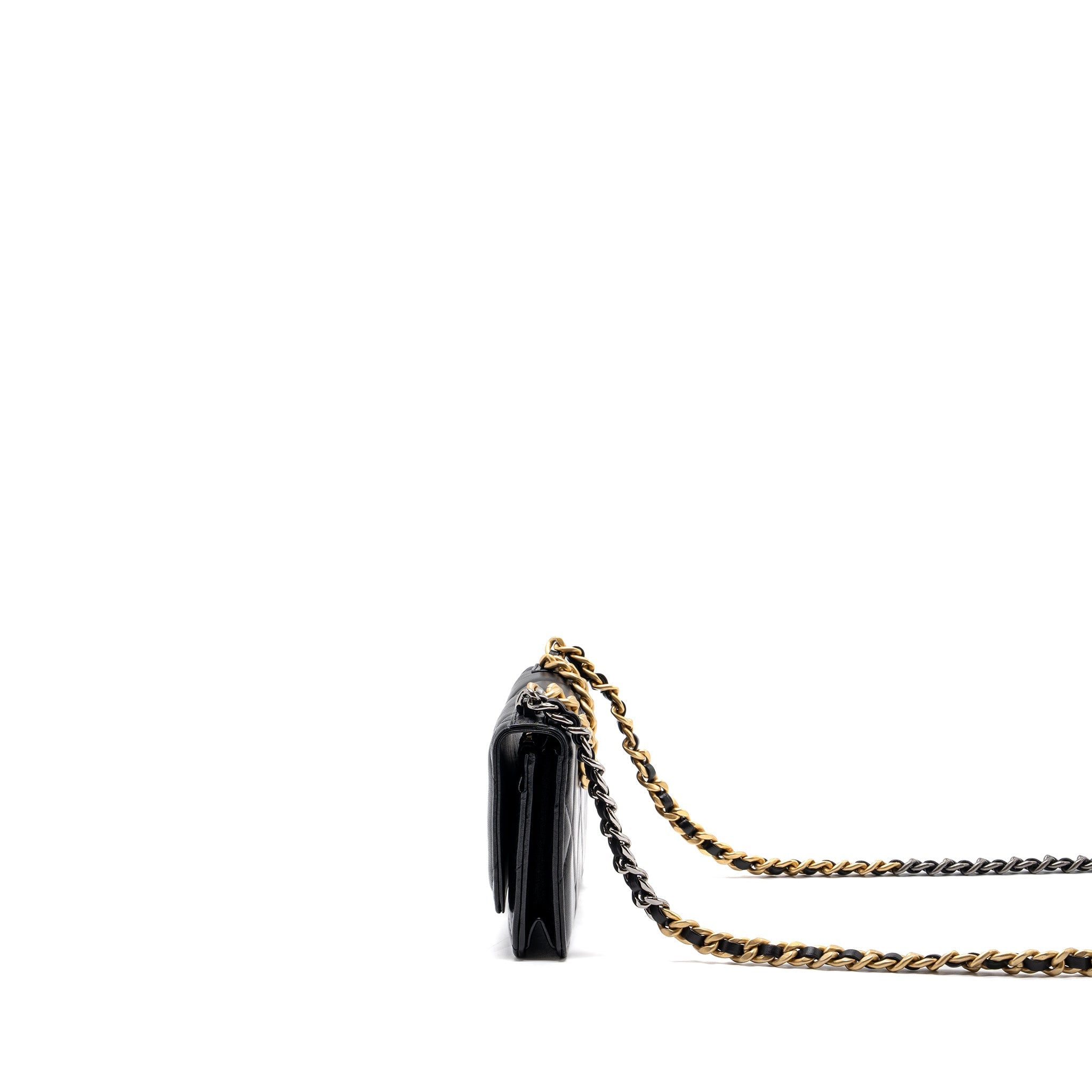 CHANEL 19 WALLET ON CHAIN LAMBSKIN BLACK MULTICOLOUR HARDWARE (MICROCHIP)
