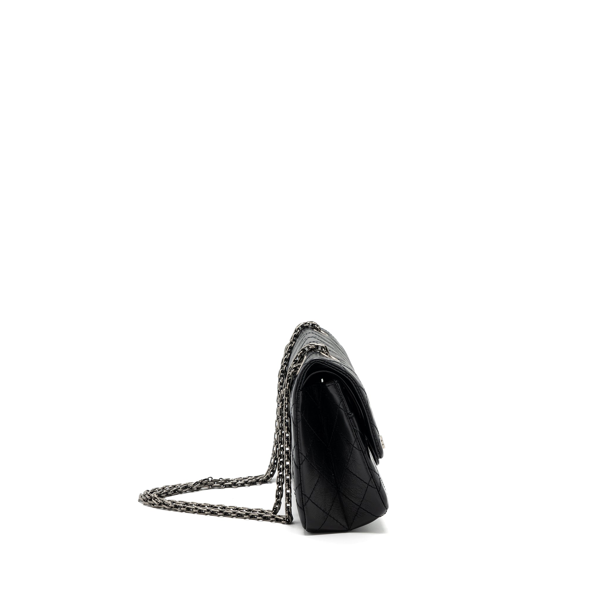 CHANEL 2.55 SMALL REISSUE FLAP BAG AGED CALFSKIN BLACK RUTHENIUM HARDWARE (MICROCHIP)