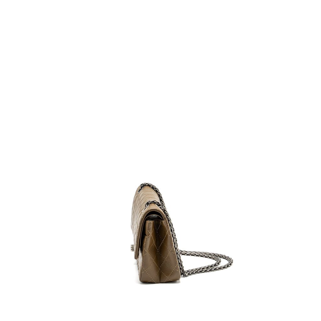 CHANEL SMALL 2.55 REISSUE FLAP BAG CALFSKIN KHAKI RUTHENIUM HARDWARE