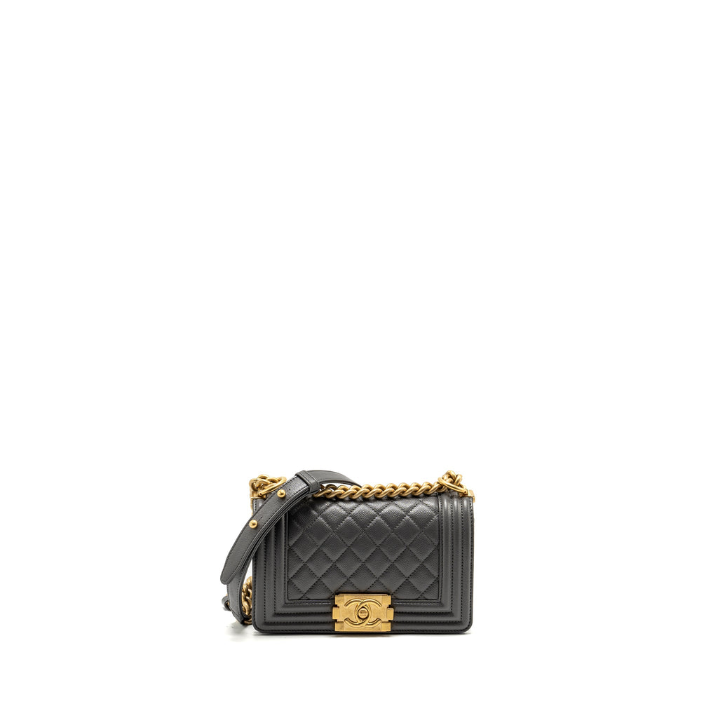 CHANEL SMALL BOY BAG CAVIAR DARK GREY GHW (MICROCHIP)