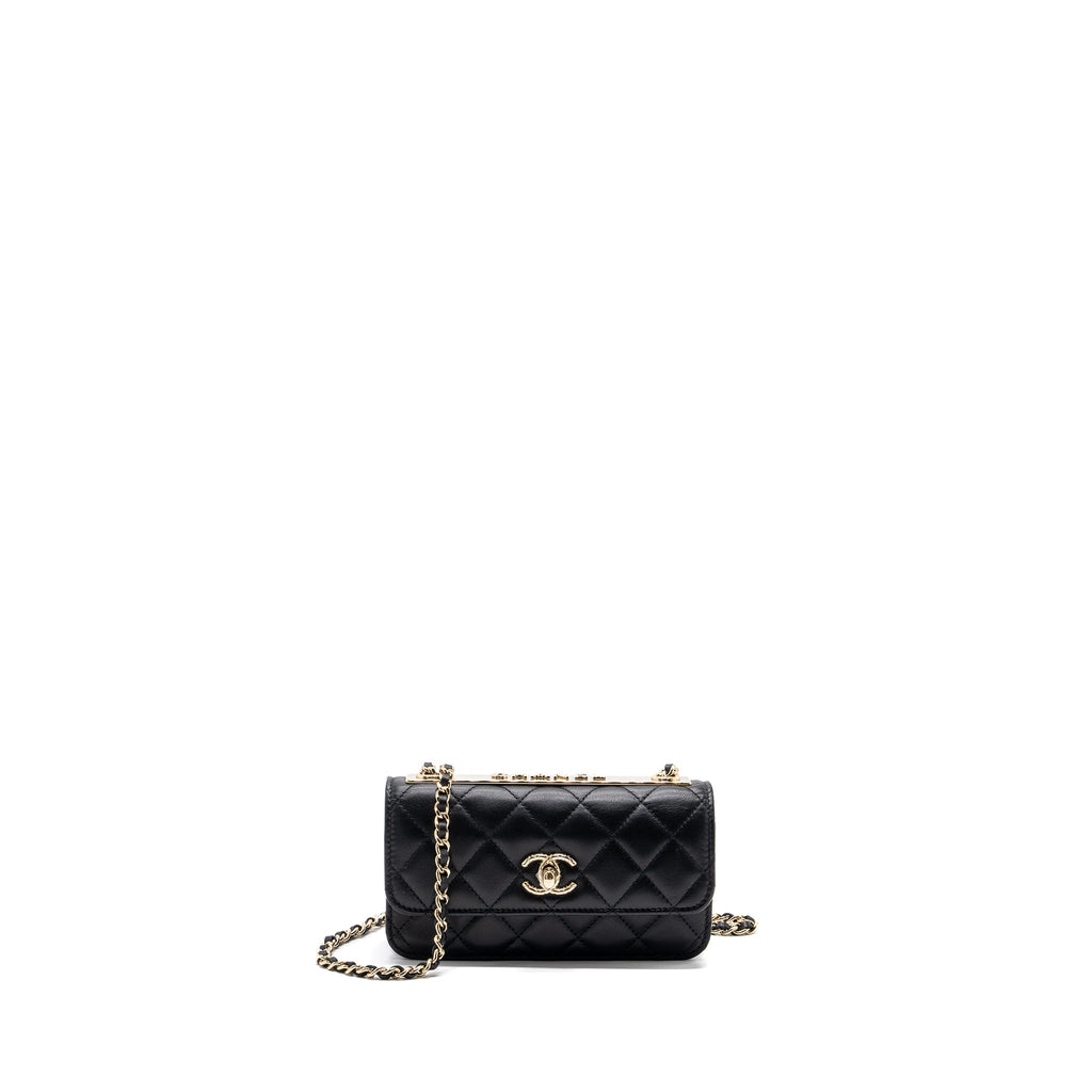 CHANEL MINI TRENDY CC WALLET ON CHAIN LAMBSKIN BLACK LGHW (MICROCHIP)