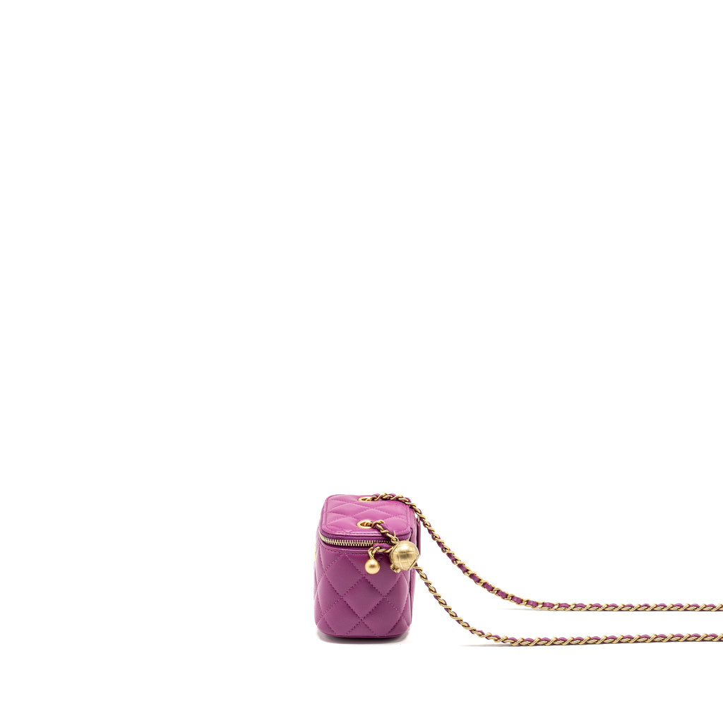CHANEL PEARL CRUSH MINI VANITY WITH CHAIN LAMBSKIN PURPLE GHW