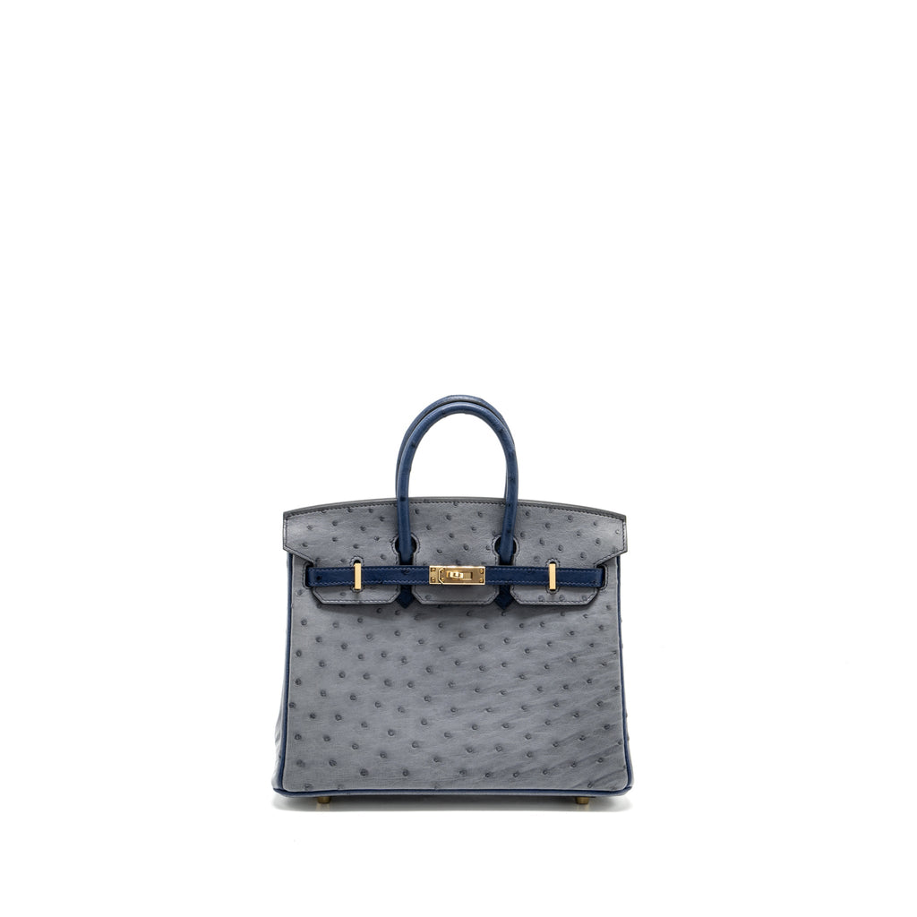 HERMES BIRKIN 25 SPECIAL ORDER OSTRICH GRIS AGATE/BLUE IRIS LGHW