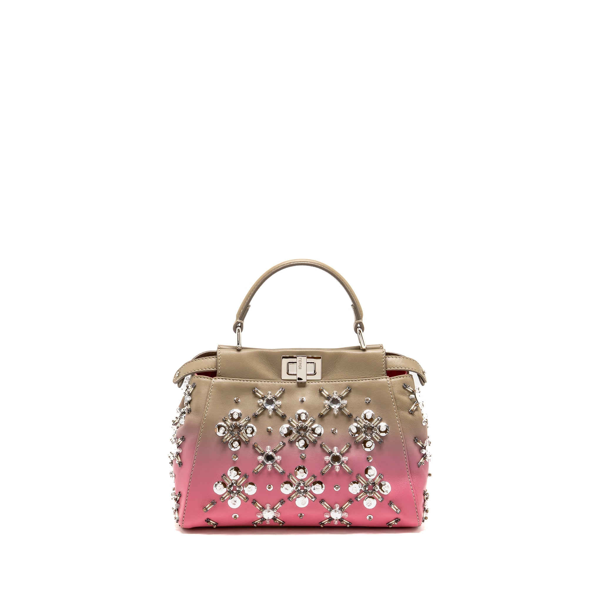 FENDI MINI PEEKABOO BAG CRYSTAL EMBELLISHED OMBRE LEATHER TAUPE/PINK SHW