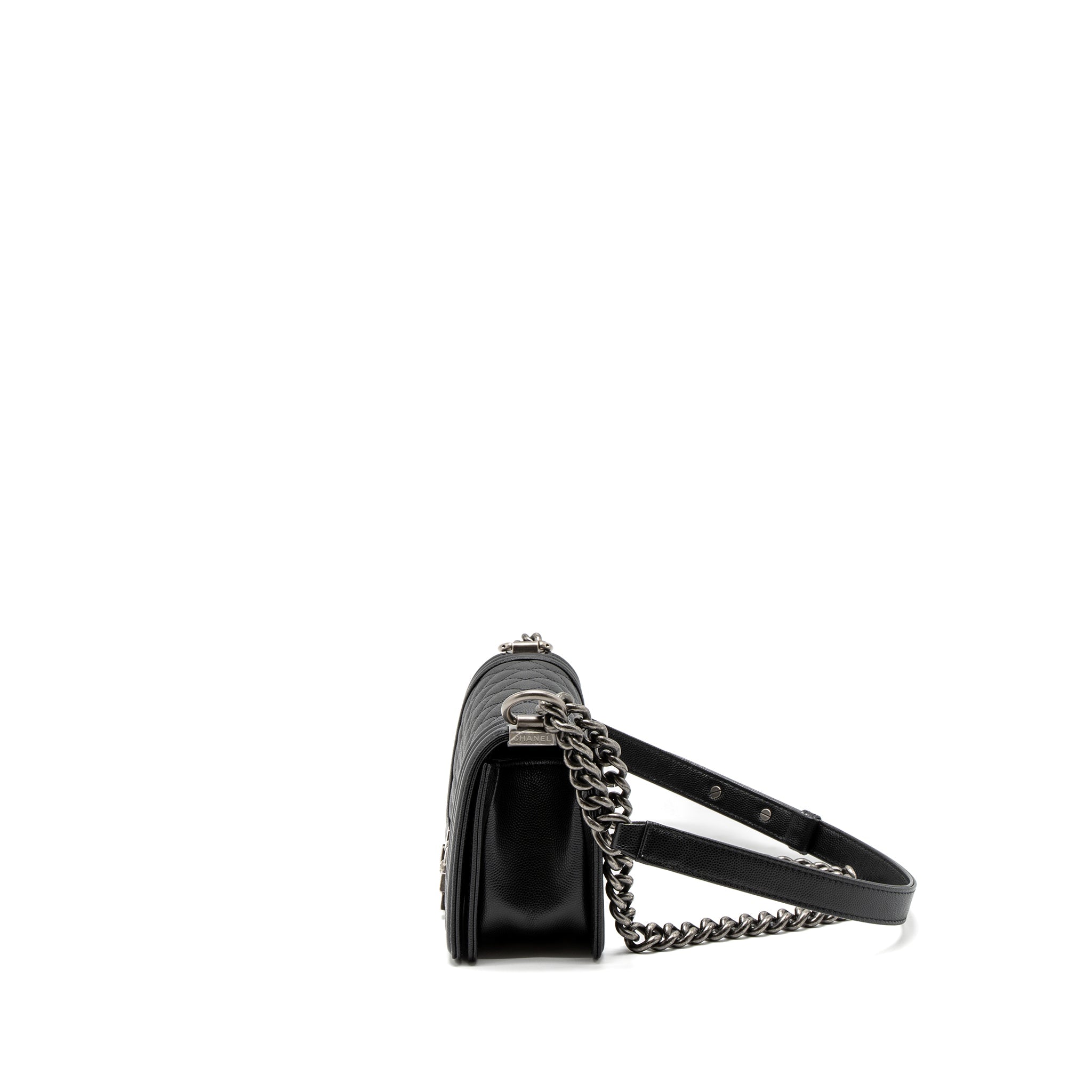 CHANEL SMALL BOY BAG CAVIAR BLACK SHW (MICROCHIP)