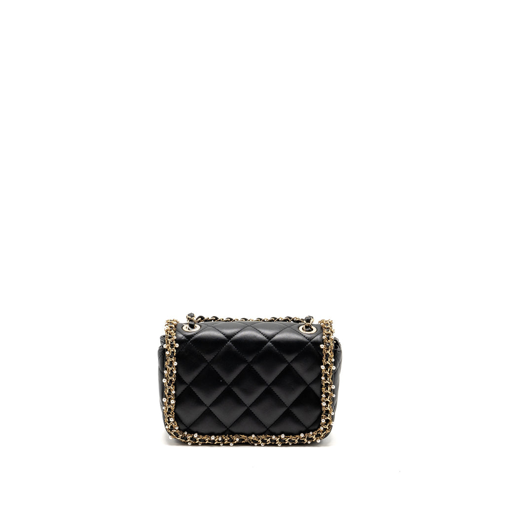 CHANEL PEARL DETAILED EDGE MINI FLAP BAG LAMBSKIN BLACK LGHW (MICROCHIP)
