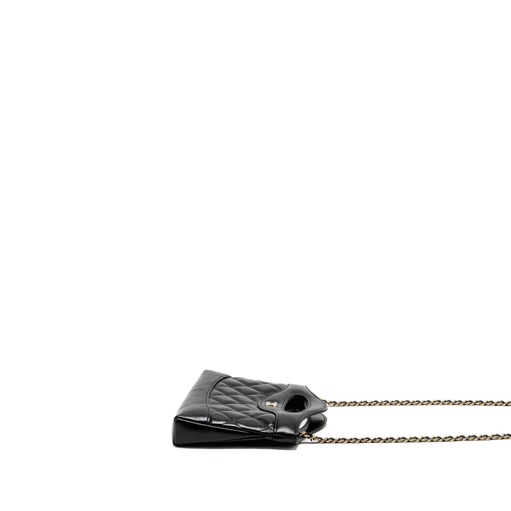 CHANEL MINI 31 CLUTCH WITH CHAIN SHINY LAMBSKIN BLACK LGHW (MICROCHIP)