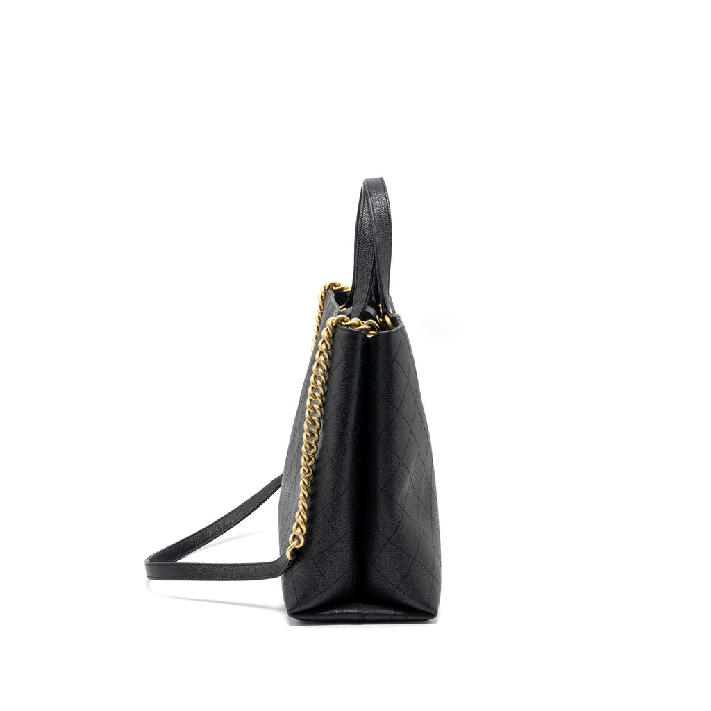 CHANEL CHAINS TOTE BAG CAVIAR BLACK BRUSHED GHW