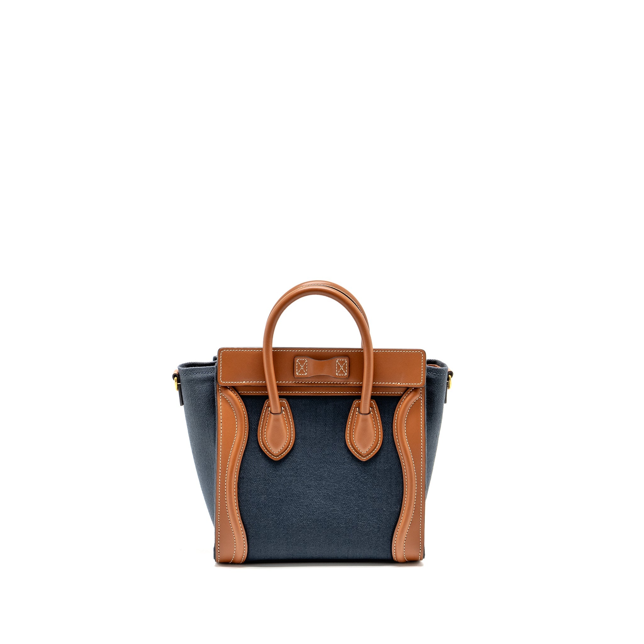 CELINE NANO LUGGAGE BAG CALFSKIN/DENIM TAN/NAVY GHW