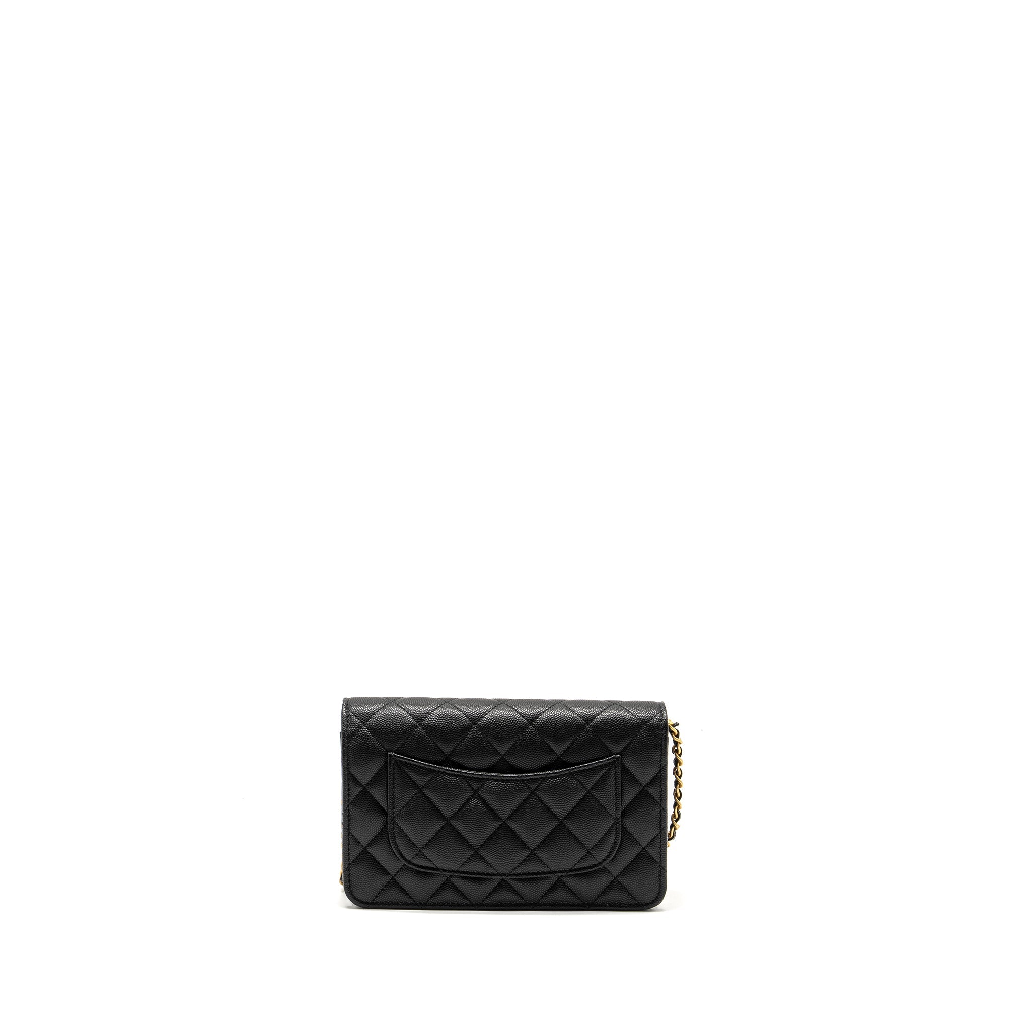 CHANEL CAMELLIA WALLET ON CHAIN CAVIAR BLACK GHW (MICROCHIP)