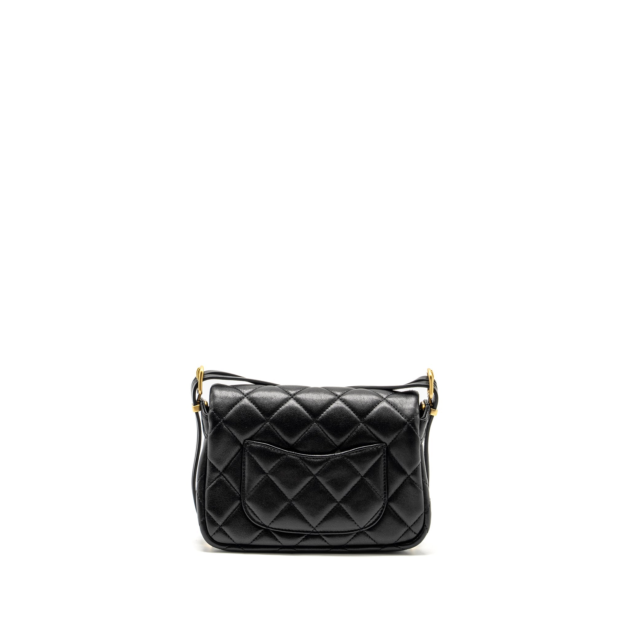 CHANEL 23B DETAIL CHAINS QUILTED FLAP BAG LAMBSKIN BLACK GHW(MICROCHIP)