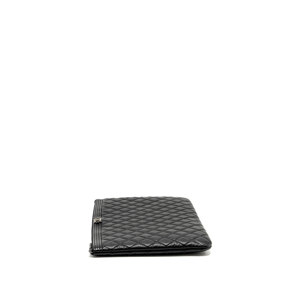 CHANEL BOY POUCH LAMBSKIN BLACK RUTHENIUM  HARDWARE
