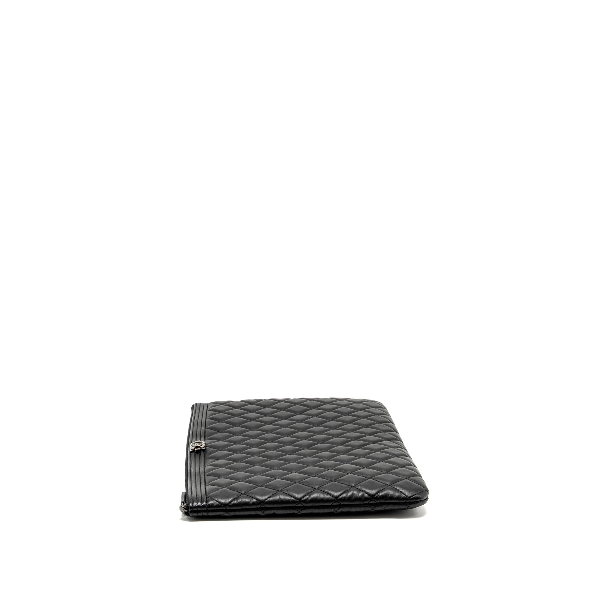 CHANEL BOY POUCH LAMBSKIN BLACK RUTHENIUM  HARDWARE
