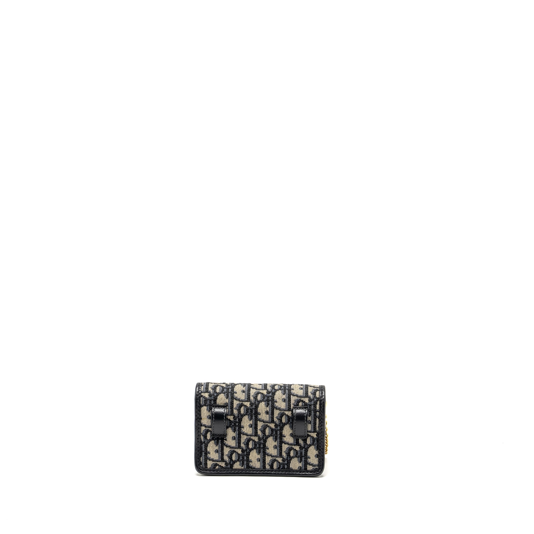 DIOR 30 MONTAIGNE NANO POUCH WITH CHAIN BLUE OBLIQUE JACQUARD GHW