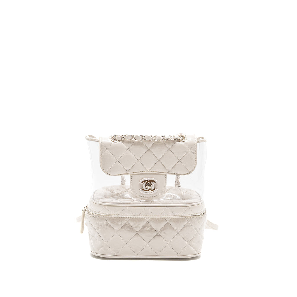 CHANEL TRANSPARENT BACKPACK PVC/SHINY CALFSKIN WHITE SHW