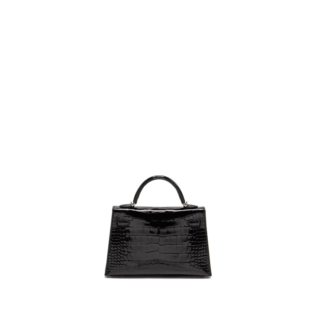 HERMES MINI KELLY II SHINY ALLIGATOR MISSISSIPPIENSIS BLACK SHW