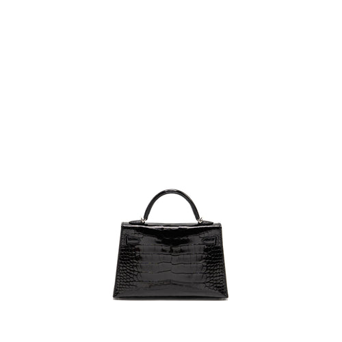 HERMES MINI KELLY II SHINY ALLIGATOR MISSISSIPPIENSIS BLACK SHW