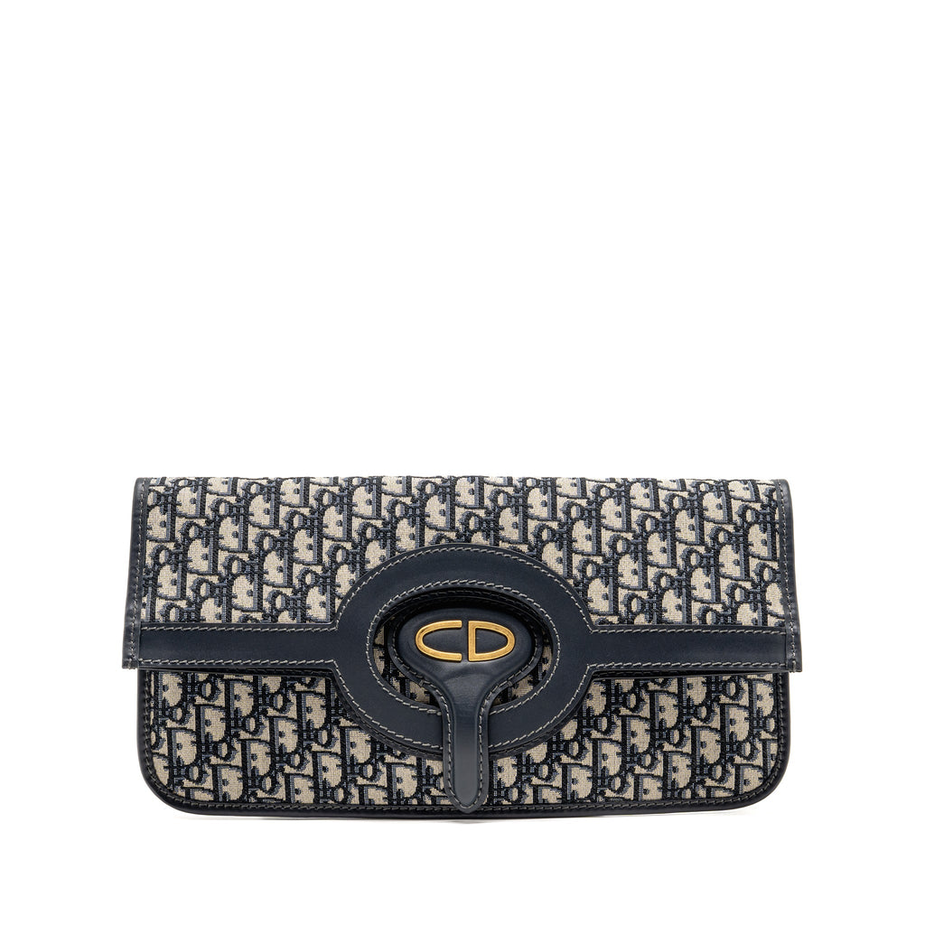 DIOR FOLDER CLUTCH OBLIQUE CANVAS/CALFSKIN BLUE GHW