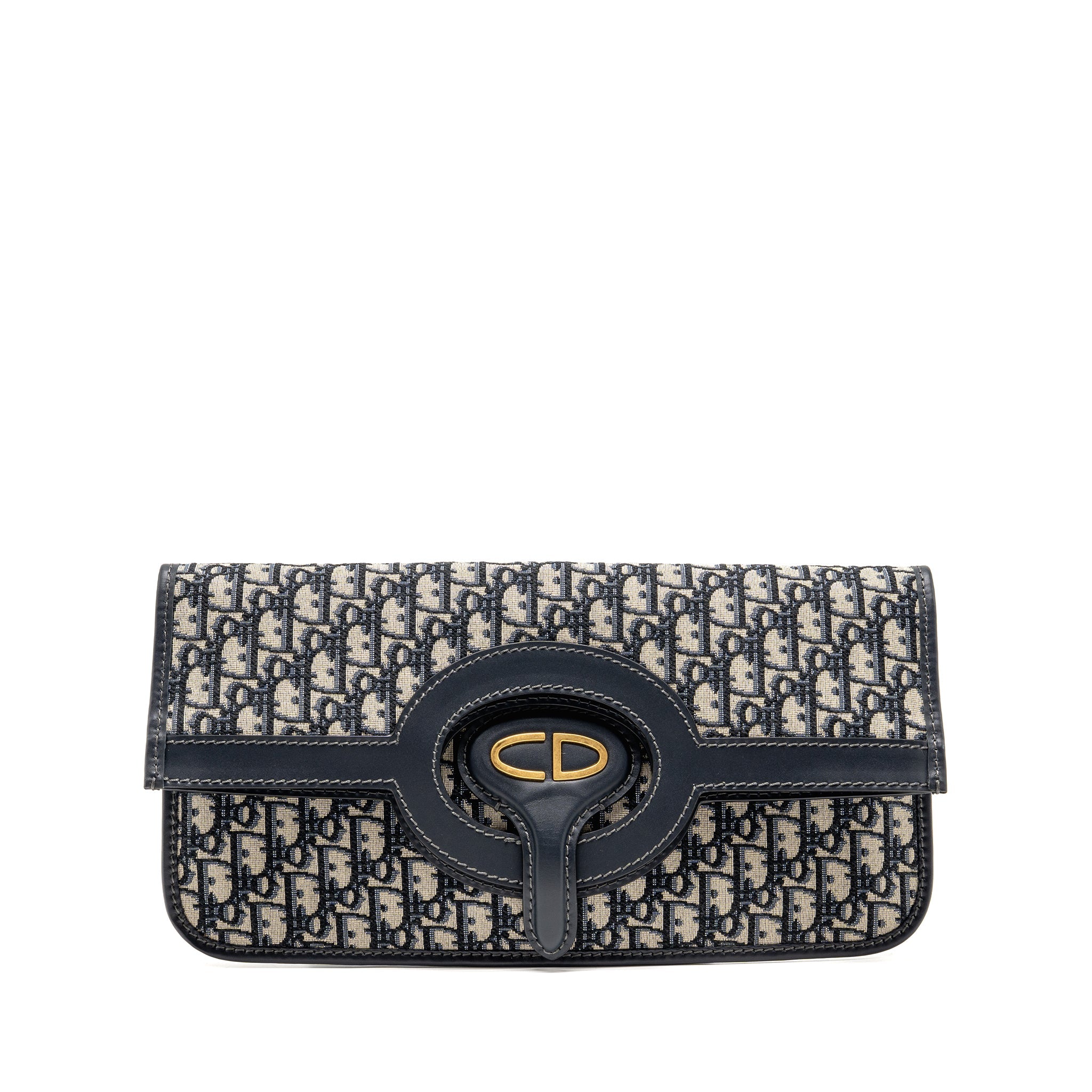 DIOR FOLDER CLUTCH OBLIQUE CANVAS/CALFSKIN BLUE GHW