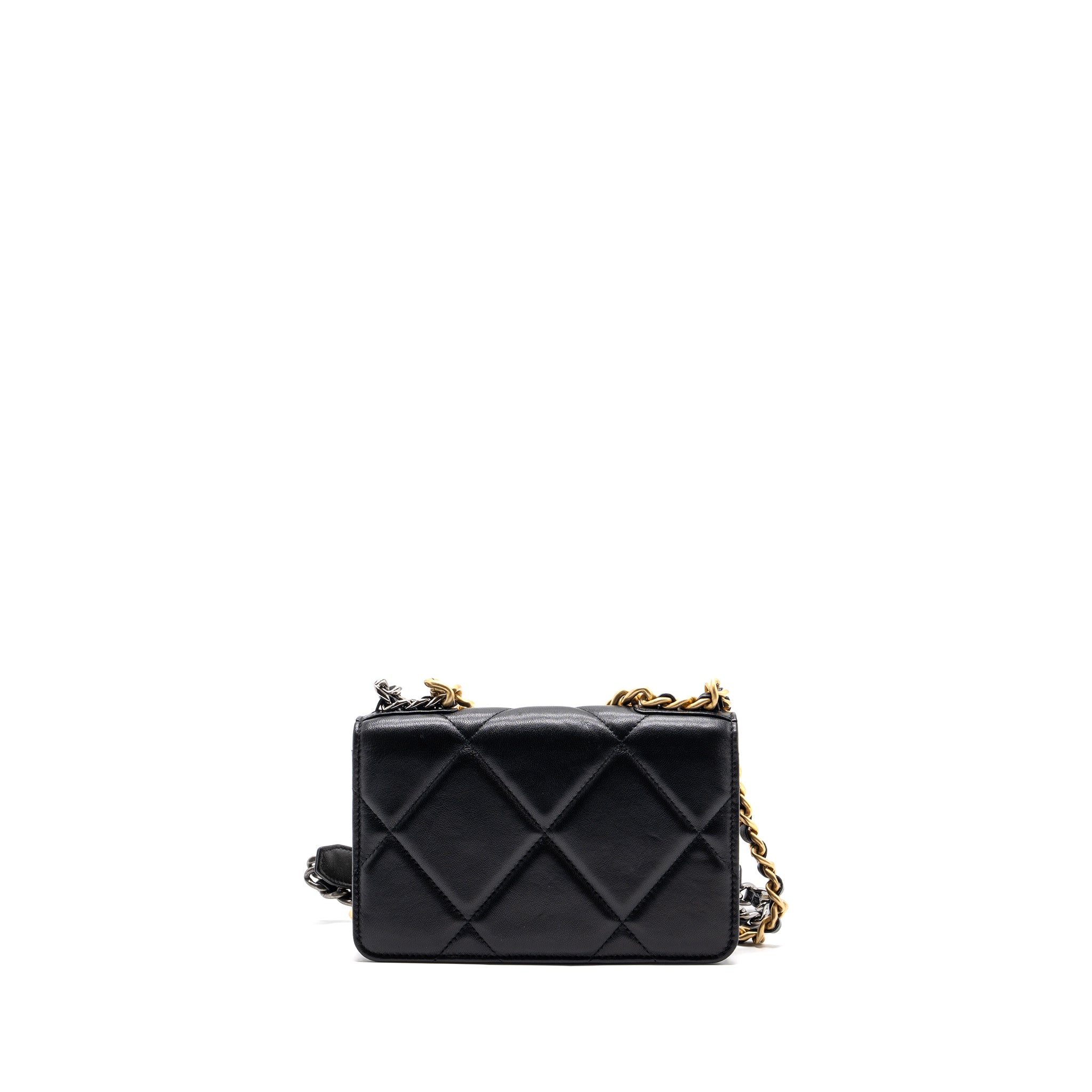 CHANEL 19 WALLET ON CHAIN LAMBSKIN BLACK MULTICOLOUR HARDWARE (MICROCHIP)
