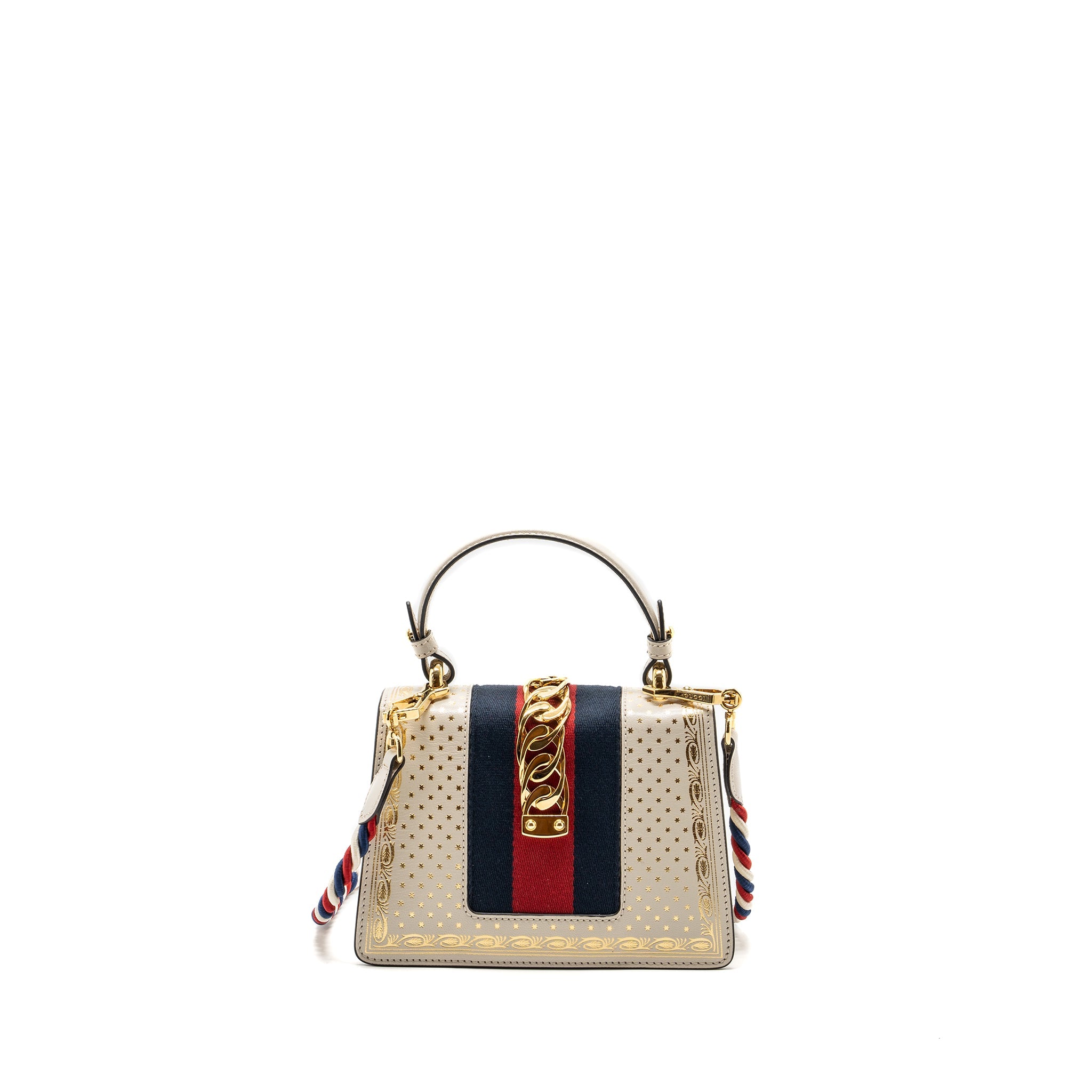 GUCCI SYLVIE TOP HANDLE BAG LIMITED EDITION LEATHER WHITE GHW