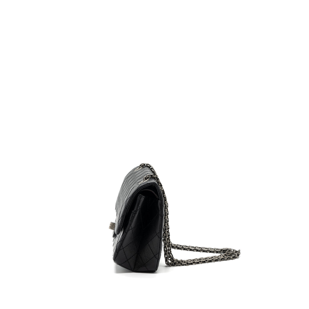 CHANEL 2.55 SMALL REISSUE FLAP BAG AGED CALFSKIN BLACK RUTHENIUM HARDWARE (MICROCHIP)