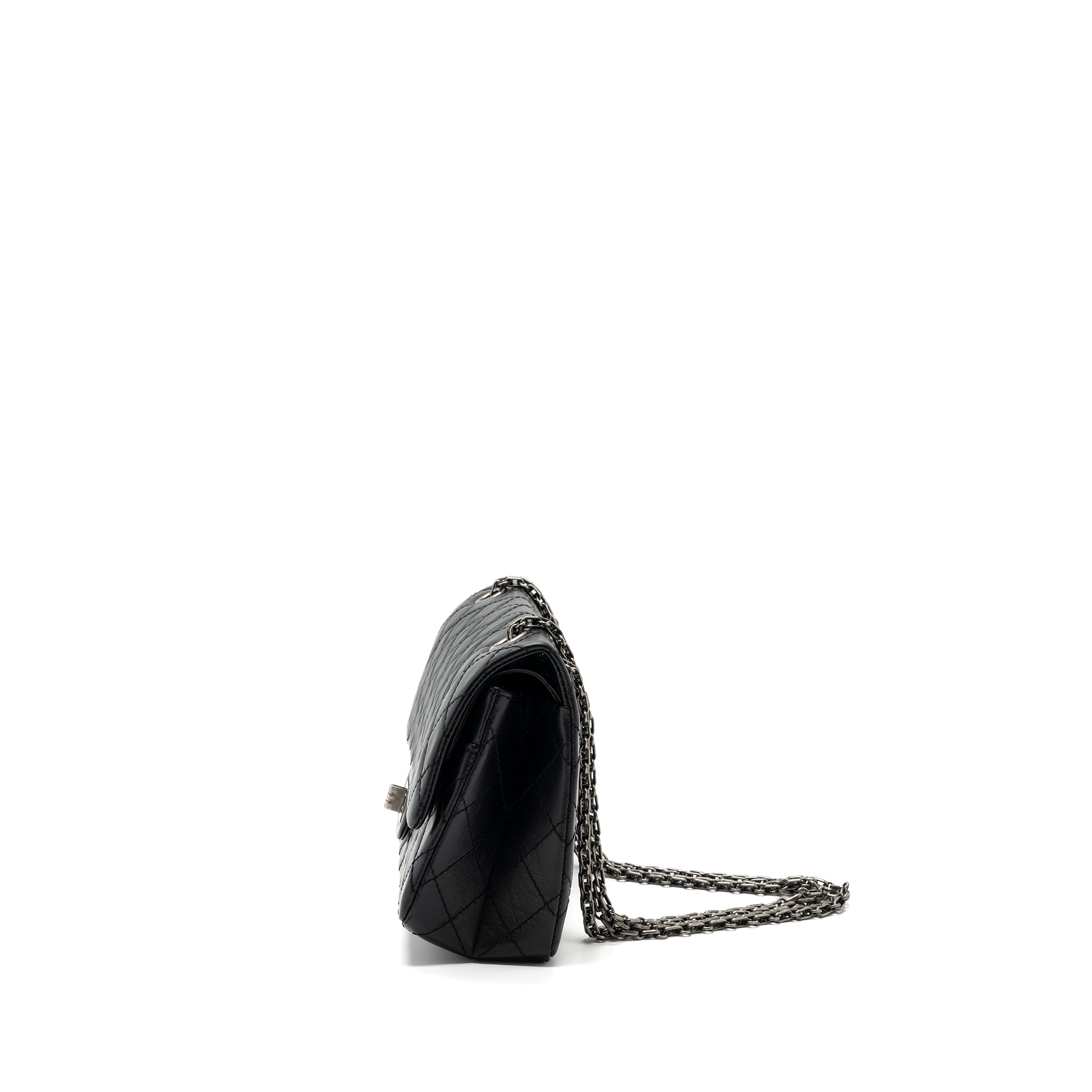 CHANEL 2.55 SMALL REISSUE FLAP BAG AGED CALFSKIN BLACK RUTHENIUM HARDWARE (MICROCHIP)