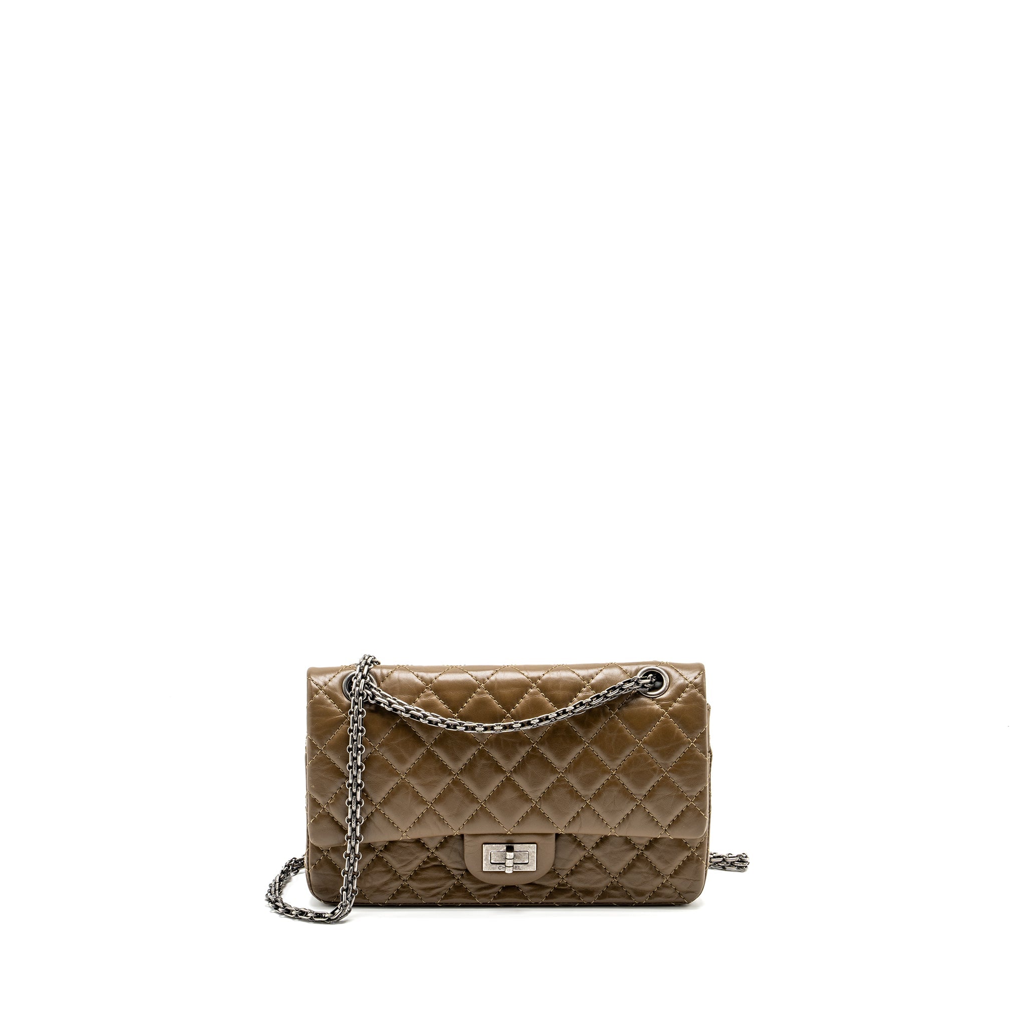CHANEL SMALL 2.55 REISSUE FLAP BAG CALFSKIN KHAKI RUTHENIUM HARDWARE
