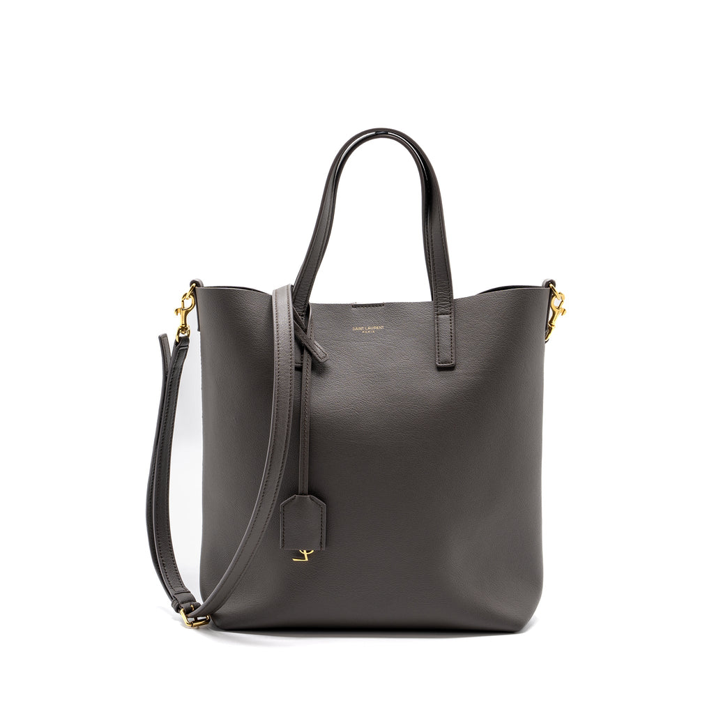 SAINT LAURENT TOY SHOPPING NORTH / SOUTH BAG LEATHER GREY GHW